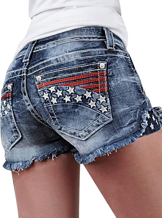 Jean Shorts Mid Rise Ripped Denim