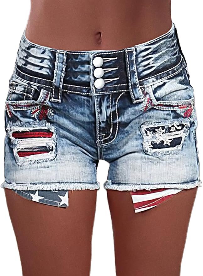 High Waist American Flag Button Shorts